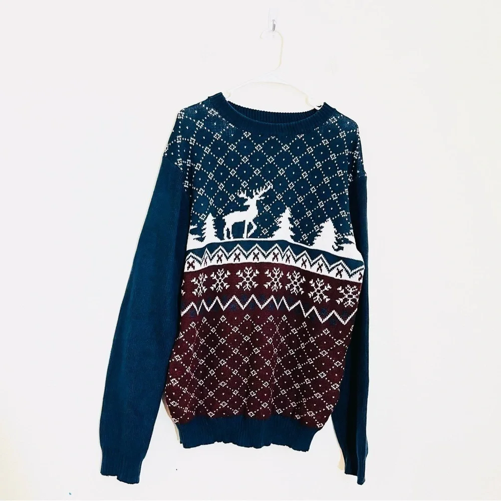 You Look Ugly Today Reindeer Fair Isle Holiday Sweater Men XL Color Red/White
